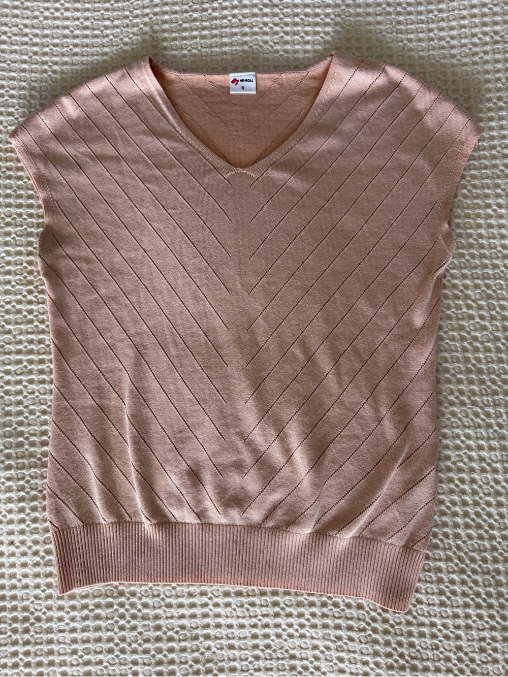 Wimoll Small Blush Pink V Neck Chevron Pointelle Knit Sweater Vest - Picture 2 of 10